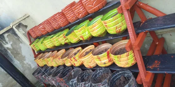 Reused plastic containers made into planters