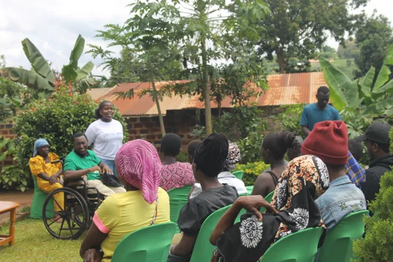 Outdoor community gardening meeting