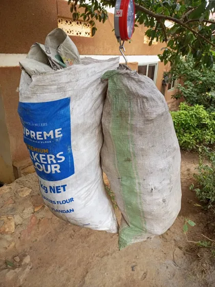 Filled sacks on display