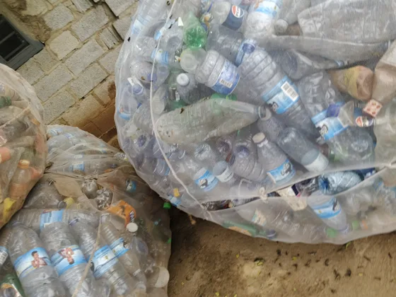 Collected plastic bottles